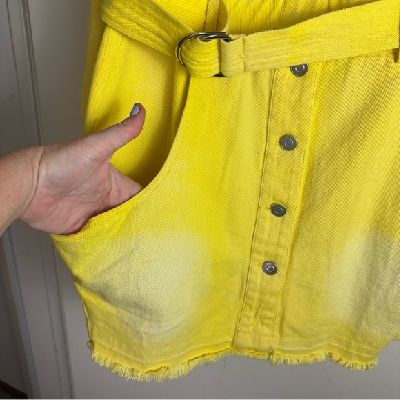novan Yellow Ombre Dallas Puffy Shoulder Button Front Raw Hem Denim Dress NWT S - Picture 9 of 16